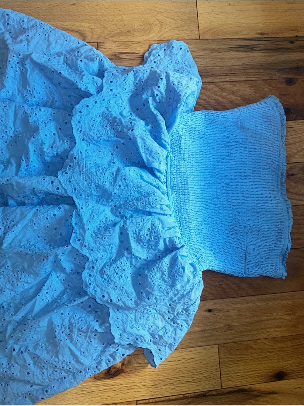 Blue strapless summer dress